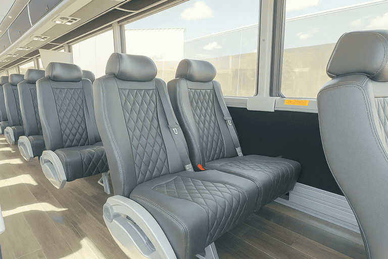 interior of Plano Shuttle Bus Rentals charter bus